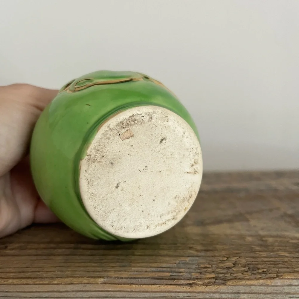 Green and Gold Floral Ceramic Vase